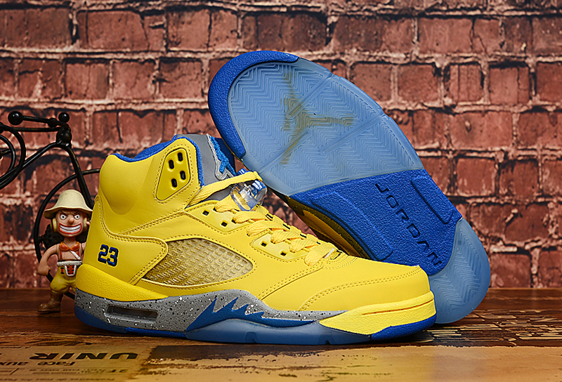 2019 Air Jordan 5 Yellow Blue Shoes - Click Image to Close